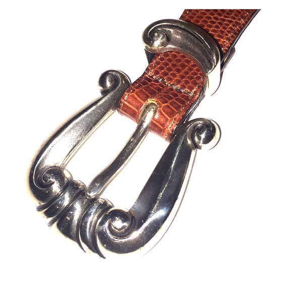 BRIGHTON VTG silver plated brown faux croc belt - Picture 2 of 8